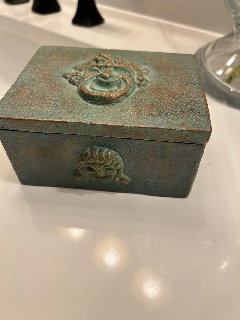 Antiqued Vintage Box Patinated Hammered Brass Verdrigris Finish